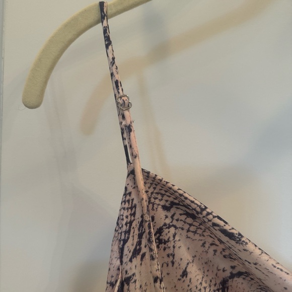 ‘A Love Like You’ M silk draped mini slipdress in unique pink w navy snake print - Picture 7 of 12